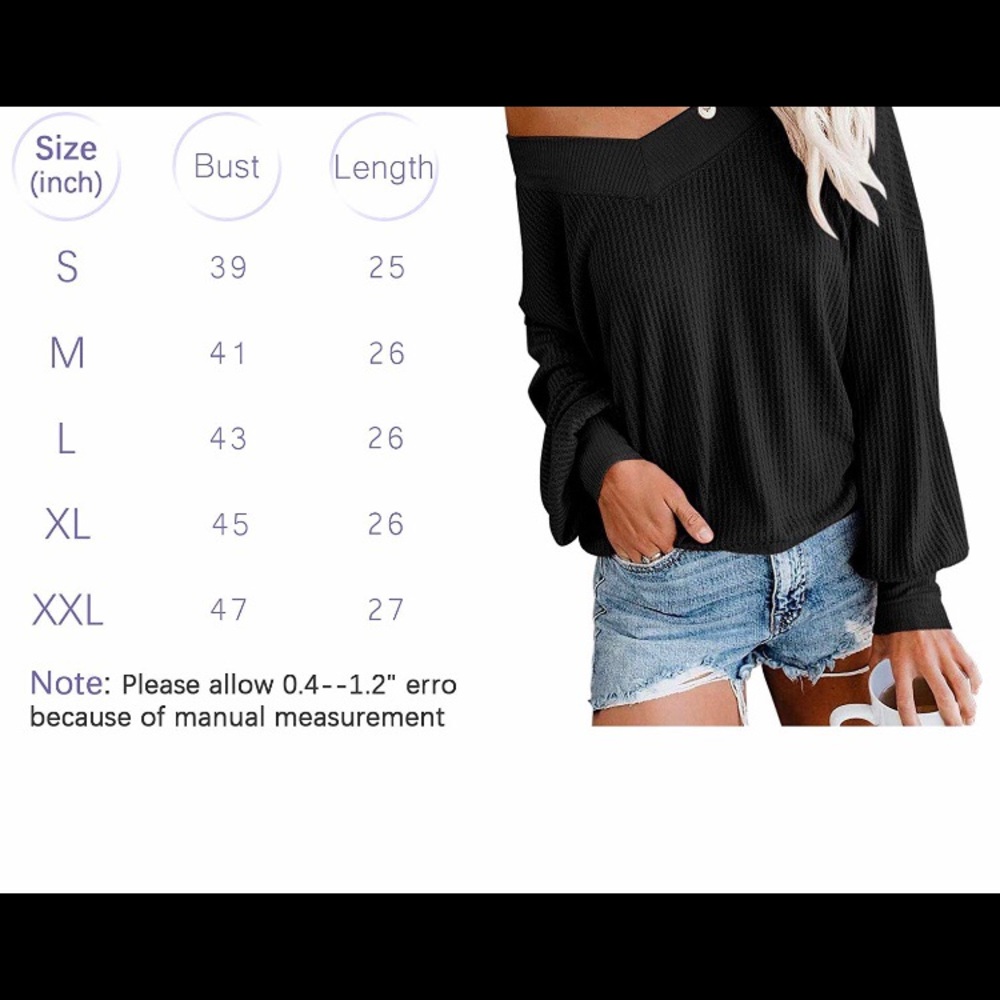 🆕Off Shoulder Long Sleeve Waffle Knit Sweater - Picture 3 of 3